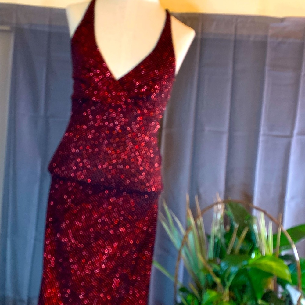 Sleeveless dress, back of neck tie back, back out, short tail